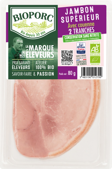 Jambon supérieur AC x2  tr
CONSERVATION SANS NITRITE grâce à l'ajout d'extraits végétaux et d'antioxydants 