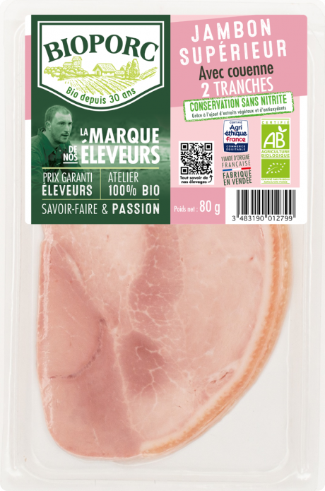 Jambon supérieur AC x2  tr
CONSERVATION SANS NITRITE grâce à l'ajout d'extraits végétaux et d'antioxydants 