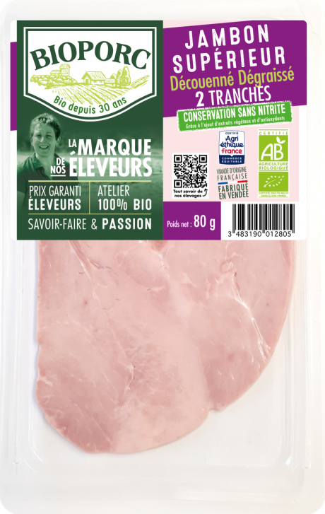 Jambon Supérieur DD x2 tr CONSERVATION SANS NITRITE grâce à l'ajout d'extraits végétaux et d'antioxydants 