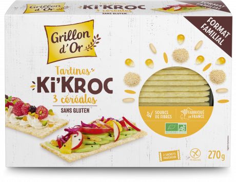 Tartines kikroc 3 cereales sans gluten 270g GO AB