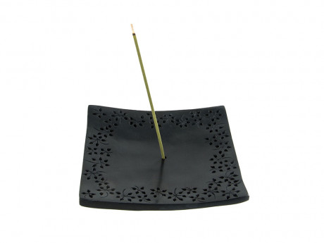 Porte-encens kare fleurs noir Aromandise