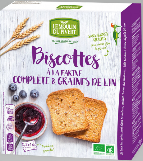 Biscottes à la farine Complète et Graines de Lin 