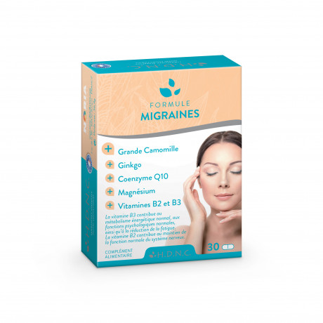 Formule Migraines - Grande Camomille, Ginkgo, Q10, Magnesium, B2 et B3 - 30 comprimés