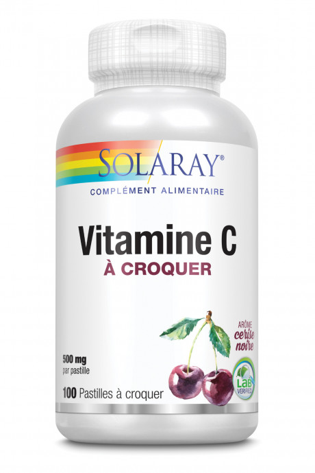 Vitamine C à croquer - 500 mg - Arôme cerise noire - 100 pastilles à croquer
