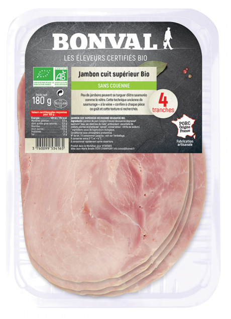 Jambon cuit supérieur découenné et dégraissé x 4 tranches