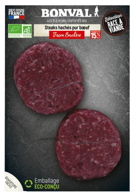 Steak haché pur boeuf 15 % MG façon bouchère x 2