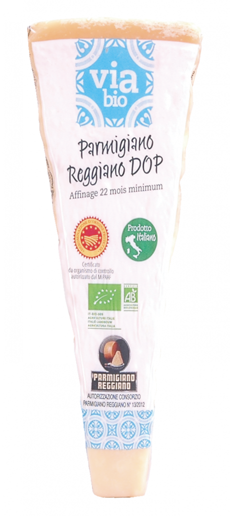 Parmesan DOP, 22 mois d'affinage minimum, 30 % MG/PF