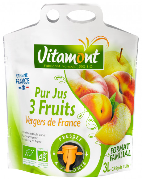 Pur jus 3 fruits des vergers de France bio 3L