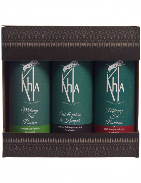 Trio Sel spéciaux de Kampot (Sel barbecue, sel poisson, Fleur de sel 150g )