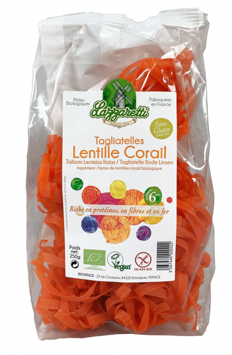 Tagliatelle 100% Lentilles Corail Vegan 250g             "Nouveauté"