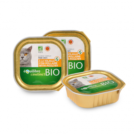 Barquette volaille et légumes bio pour chat