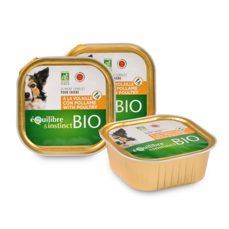 Barquette volaille et légumes bio pour chien