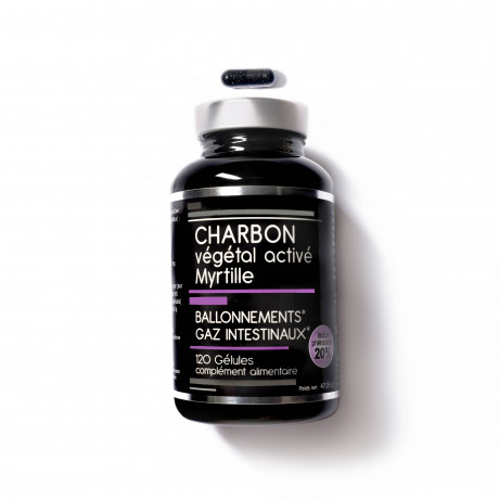 Charbon Vegetal Active + MYRTILLE - 120 gelules VEGAN