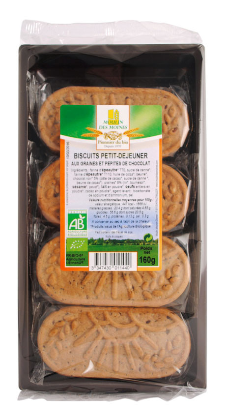 BISC PETIT DEJ. GRAINES PEPITES CHOCOLAT 160G AB