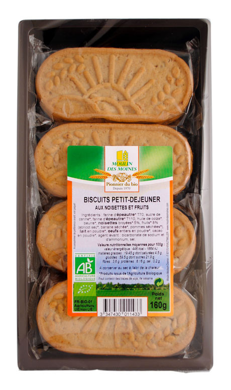 BISC PETIT DEJ. NOISETTES FRUITS 160G AB