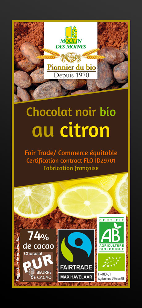 CHOCOLAT NOIR 74% CITRON EQUITABLE 100G AB