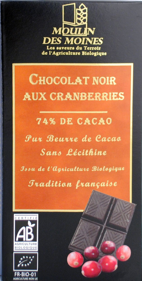 CHOCOLAT NOIR 74% CRANBERRIES 100G AB