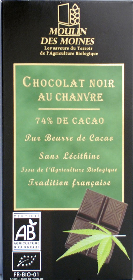 CHOCOLAT NOIR 74% GRAINES DE CHANVRE 100G AB