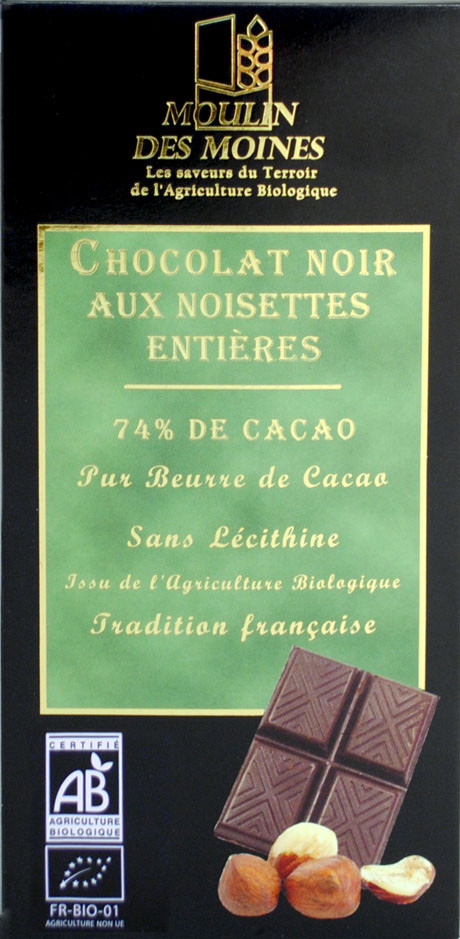 CHOCOLAT NOIR 74% NOISETTES ENTI. 100G AB