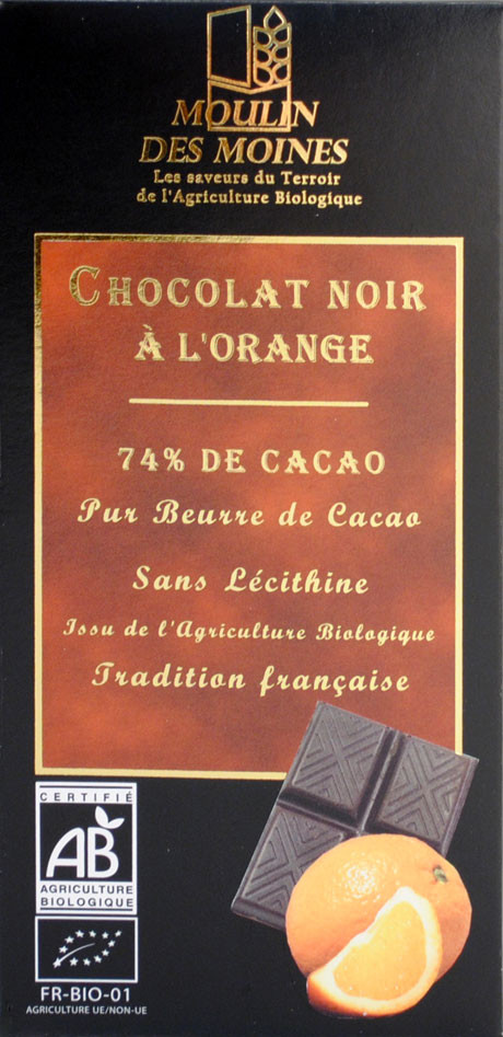 CHOCOLAT NOIR 74% ORANGE 100G AB