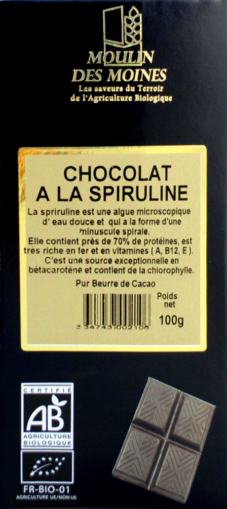 CHOCOLAT NOIR 74% SPIRULINE 100G AB