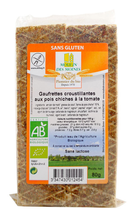 GAUFRETTES POIS CHICHES TOMATE 80G AB