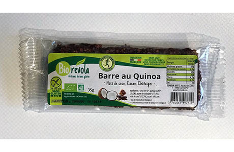 Barre au quinoa, cacao, coco, chataîgne